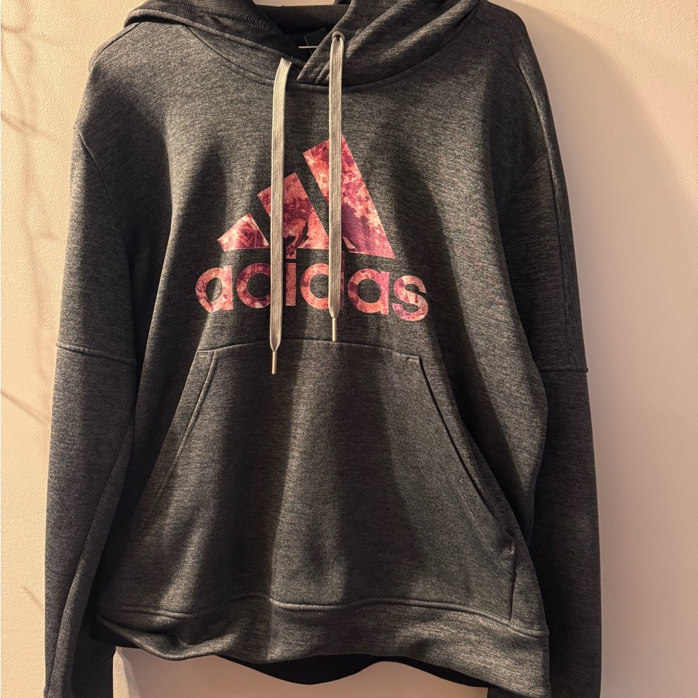 Adidas Dark Gray Hoodie with Pink Graphic
